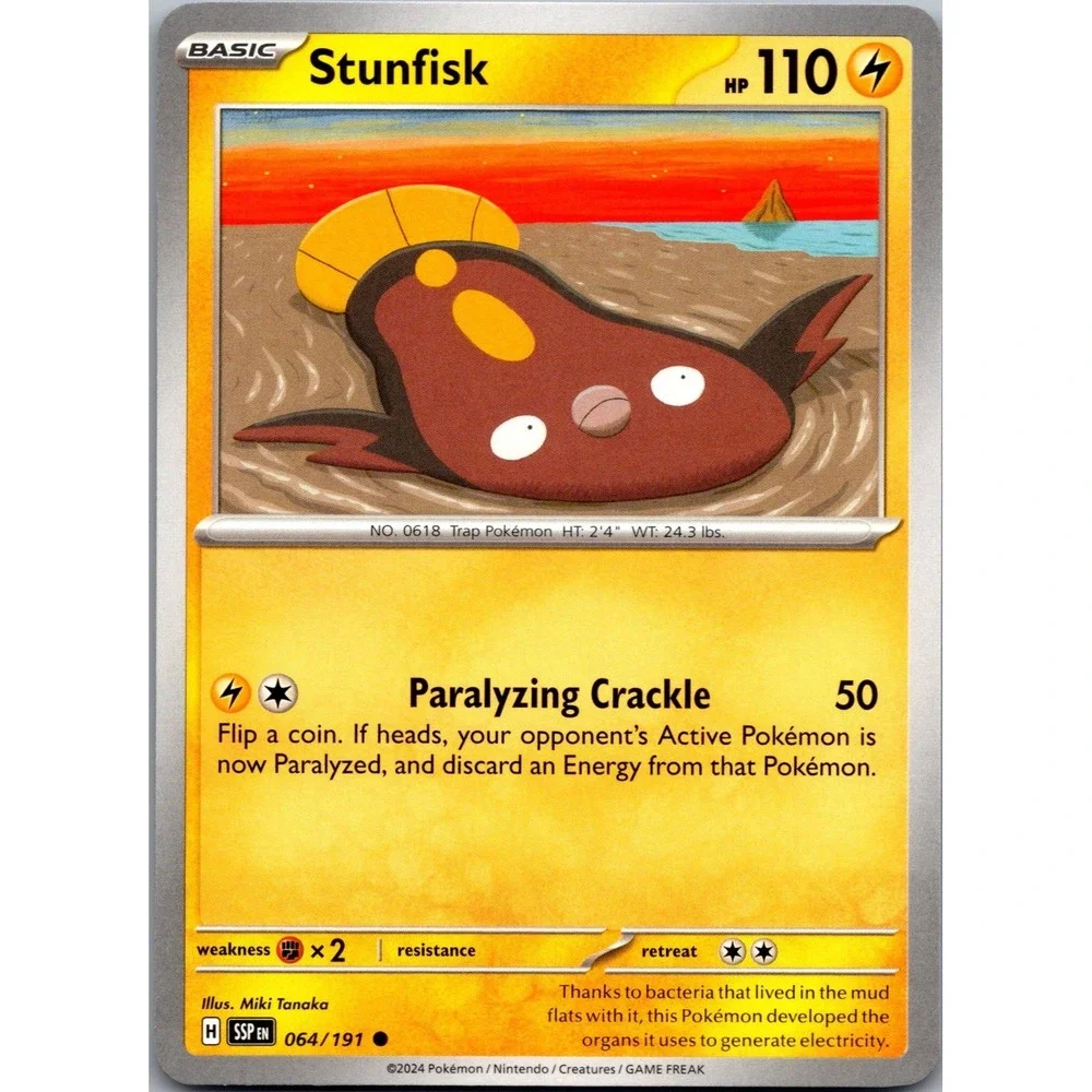 Stunfisk Common SV08 Surging Sparks‎ 064/191 Lightning Pokemon TCG LP